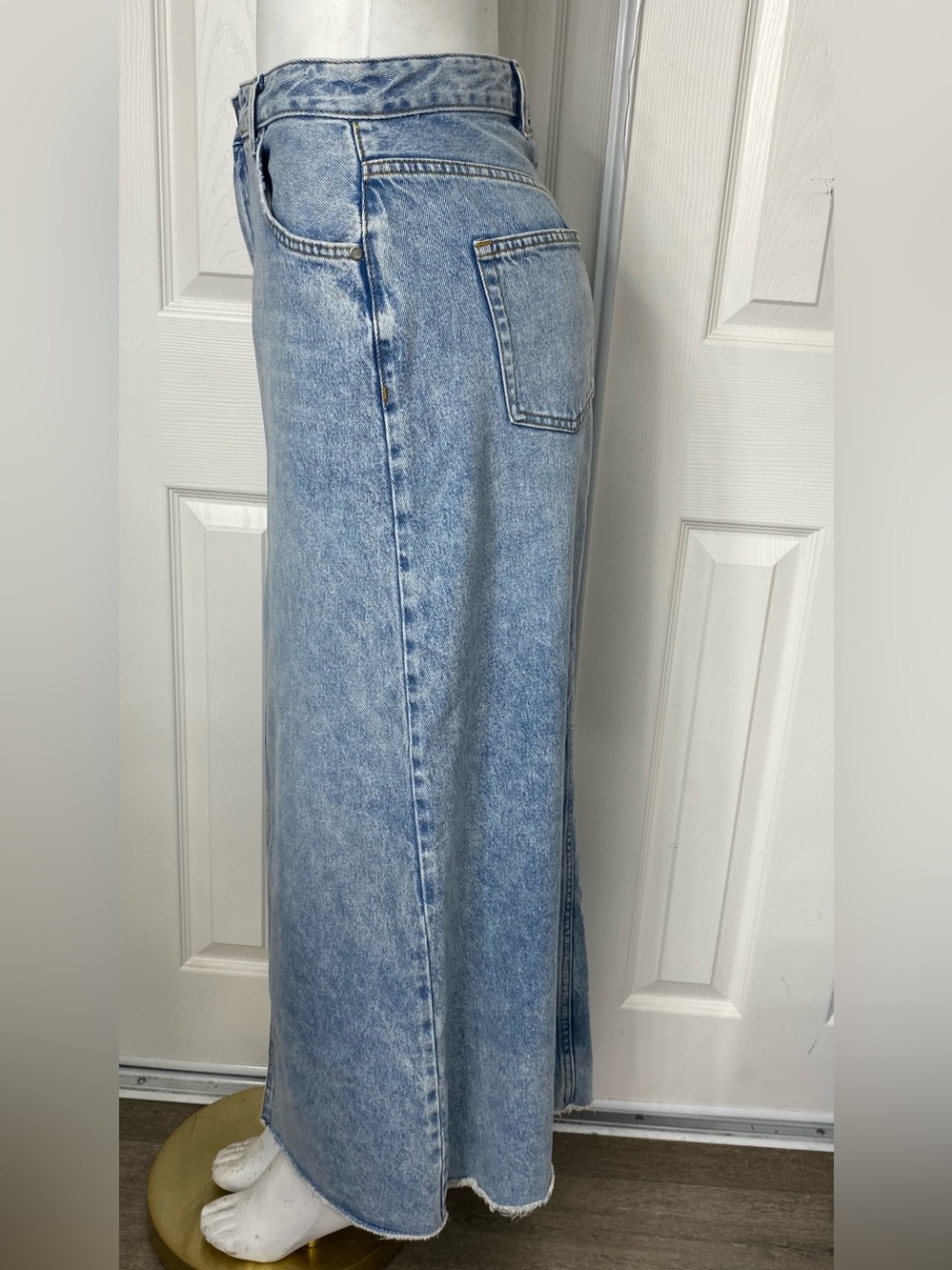 By Anthropologie Pilcro Light Blue Denim Maxi Skirt with Front Slit - Picture 7 of 16